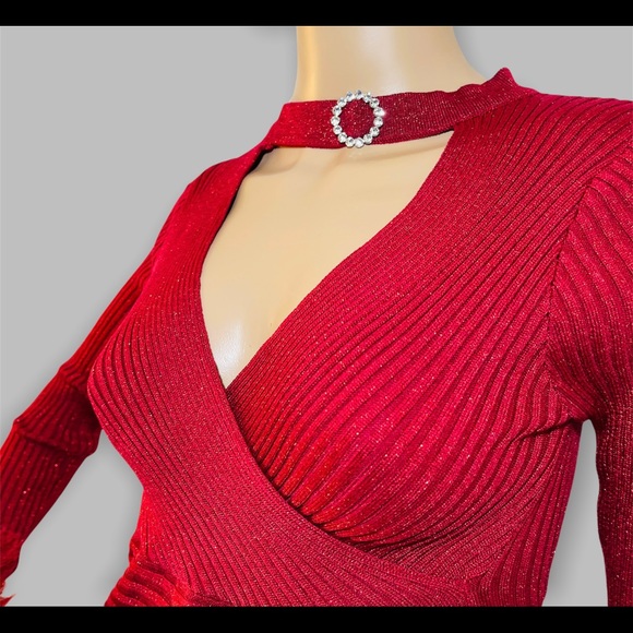 Hot New Trendy Basic Dark Red Stretchy Women Sweater Dress size L - Picture 4 of 7